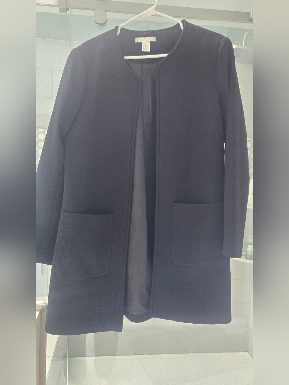 H&M Women's Black Textured Open-Front Trench Coat